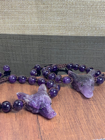 Wolf Spirit Animal Gemstone woven bracelet