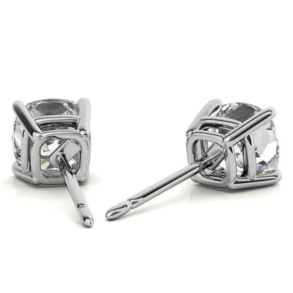 4.00 CTW Lab Created Moissanite Cushion Cut Stud Earrings in Sterling Silver - 8mm Stones